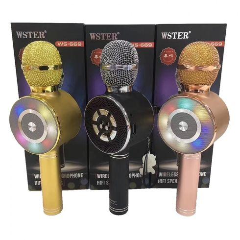 Караоке мікрофон Wster WS-669 бездротовий мікрофон із вбудованим динаміком (USB, microSD, AUX, Bluetooth)