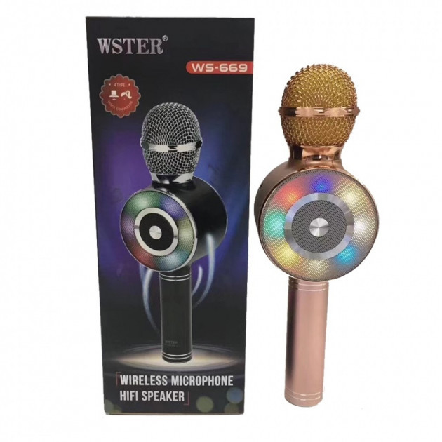 Караоке мікрофон Wster WS-669 бездротовий мікрофон із вбудованим динаміком (USB, microSD, AUX, Bluetooth) - Зображення 3