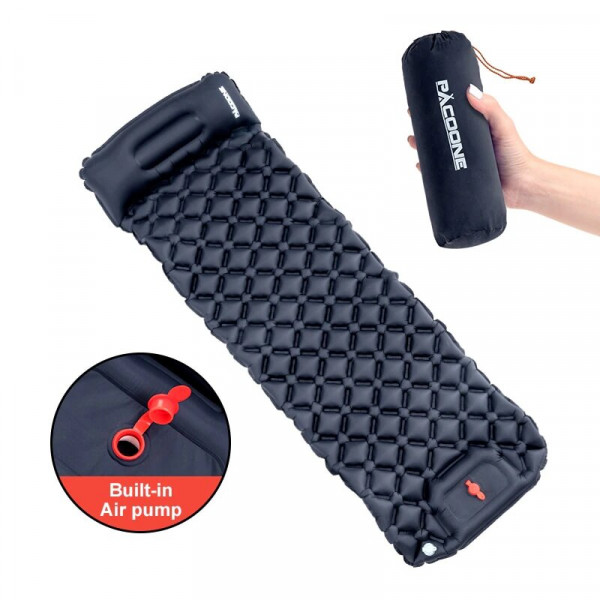 Туристичний надувний матрац із подушкою Outdoor Sleeping із вбудованим насосом Black