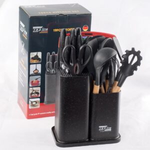 Набір кухонних ножів + домішок + дошка обробна на підставці ZP-067