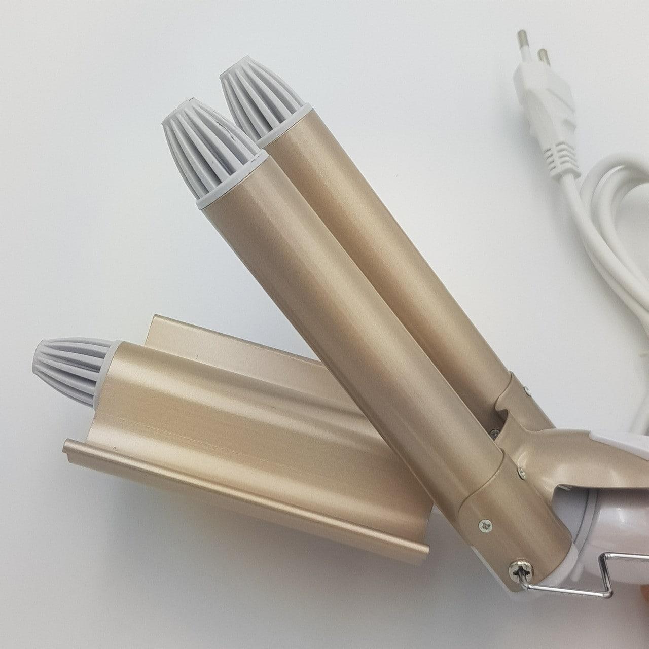 Потрійна плойка для волосся щипці Gemei GM-1988 Золотий - Зображення 6