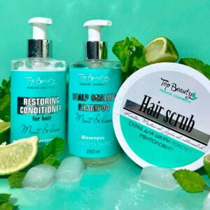 Набір для інтинсивного відновлення волосся "М'ята-лайм" Top Beauty (шампунь, кондиціонер, скраб)