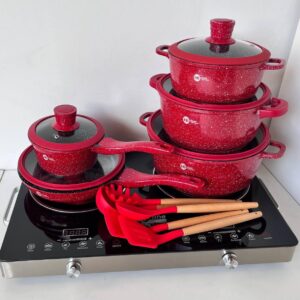 Набір круглих кастрюль + силіконові приладдя Higher Kitchen НК-316 (Червоний, Чорний)