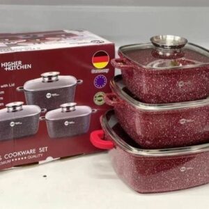 Набір квадратних каструль із гранітним покриттям на 8 предметів Higher Kitchen НК-302 (Червоний, Чорний)