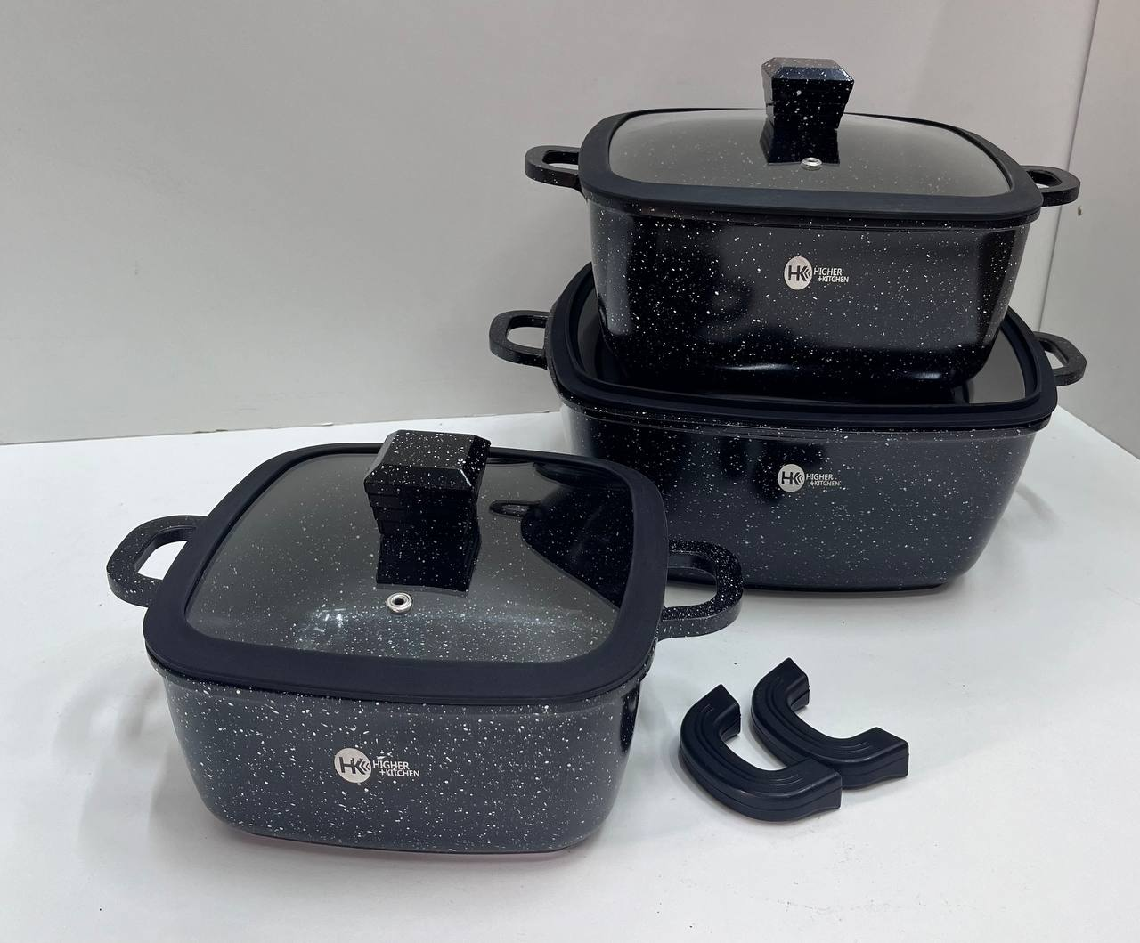 Набір квадратних каструль із силіконовими кришками Higher Kitchen HK 323 8 предметів (Червоний, Чорний) - Image 10
