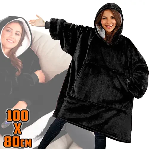 Толстовка — плед із капюшоном HUGGLE HOODIE BLANKET, плед із рукавами (Чорний) - Image 2