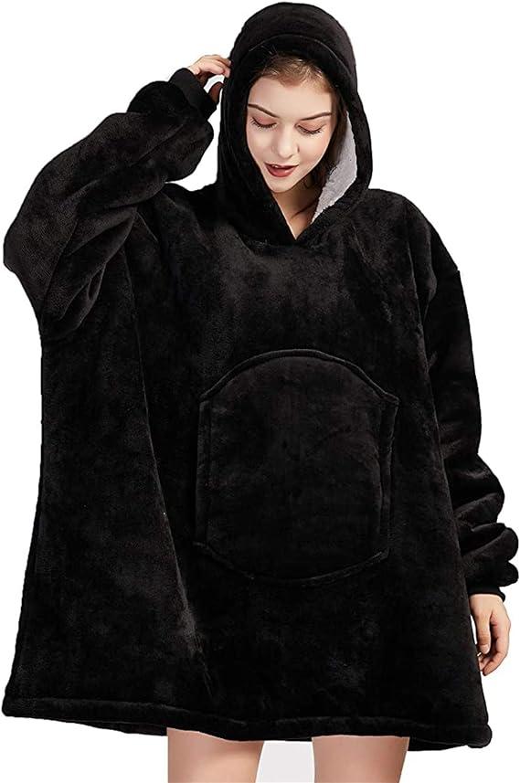Толстовка — плед із капюшоном HUGGLE HOODIE BLANKET, плед із рукавами (Чорний) - Image 4