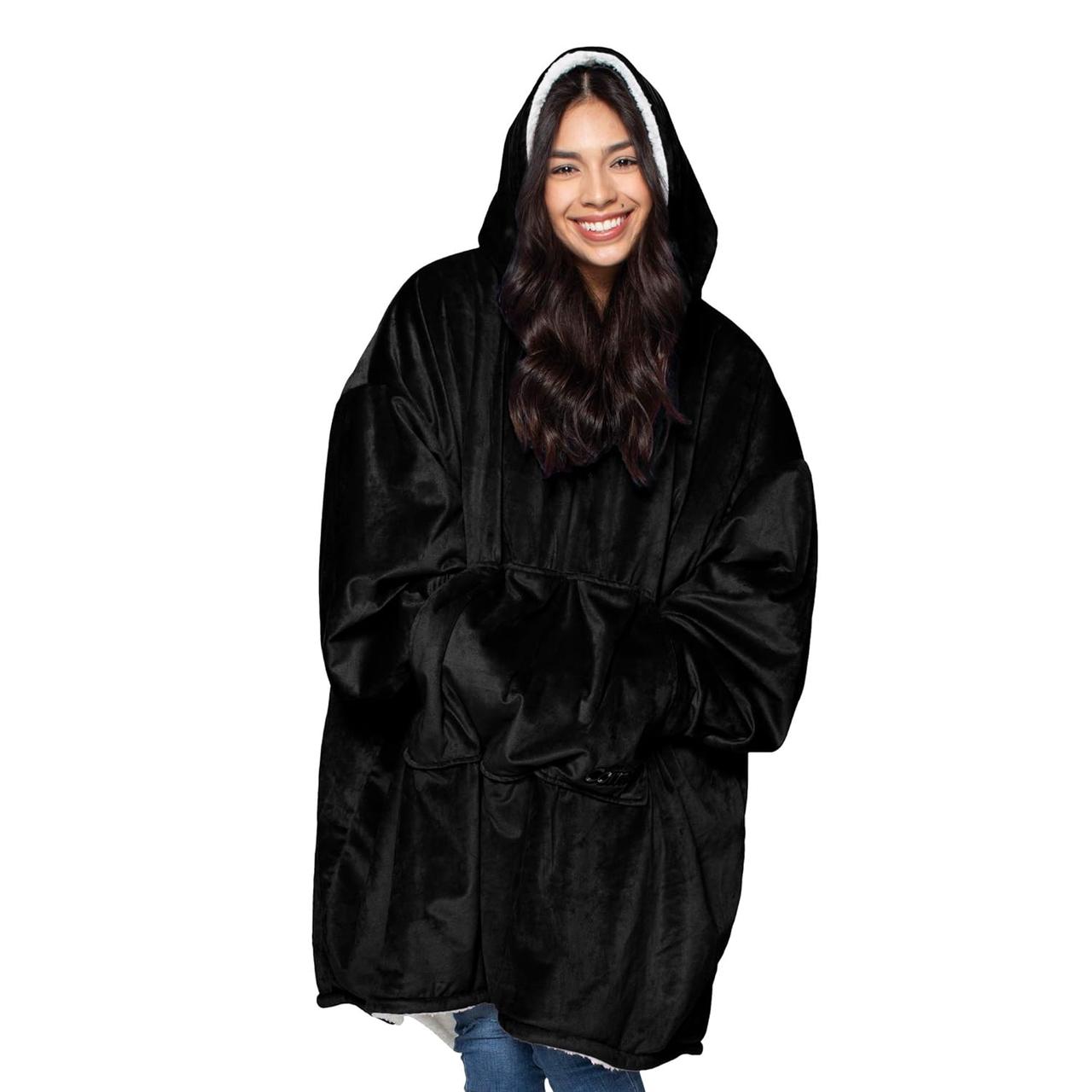 Толстовка — плед із капюшоном HUGGLE HOODIE BLANKET, плед із рукавами (Чорний) - Image 5