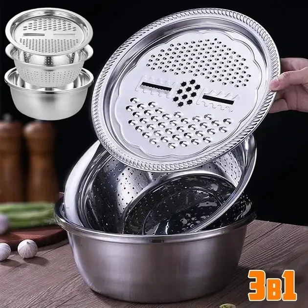 Багатофункціональний кухонний набір із неіржавкої сталі 3 в 1 Metal Basket Cutter - Image 2