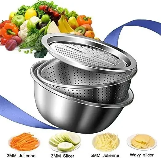 Багатофункціональний кухонний набір із неіржавкої сталі 3 в 1 Metal Basket Cutter - Image 3