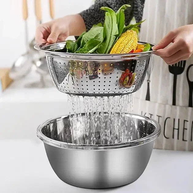 Багатофункціональний кухонний набір із неіржавкої сталі 3 в 1 Metal Basket Cutter - Image 6