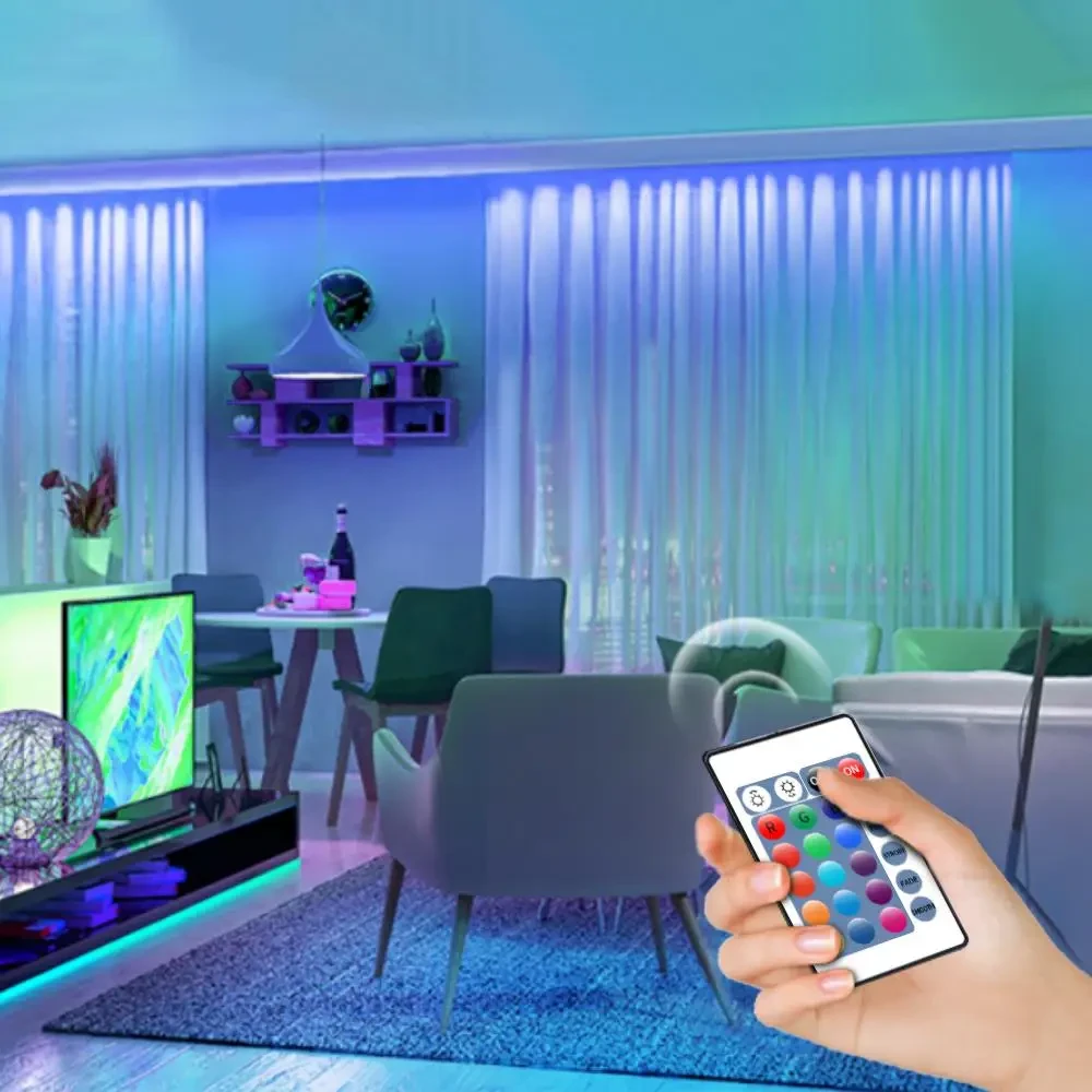 Світлодіодна стрічка багатобарвна 3528 RGB 5 м Led з пультом - Зображення 3
