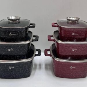 Набір квадратних казанів Higher Kitchen HK 322 на 6 предметів (Червоний, Чорний)