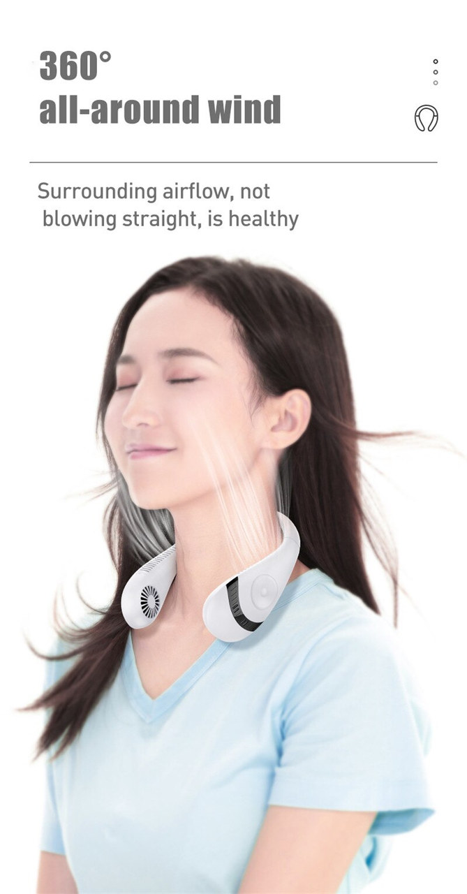 Вентилятор на шию NECK FAN VT-1010 Білий портативний з аккумулятором 4000 мА·год + 3 режими обдування 5 Вт - Зображення 2