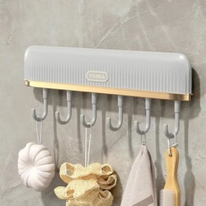 Настінна Клейка вішалка з крючками, тримач для посуду з 6 крючками Plastic hook
