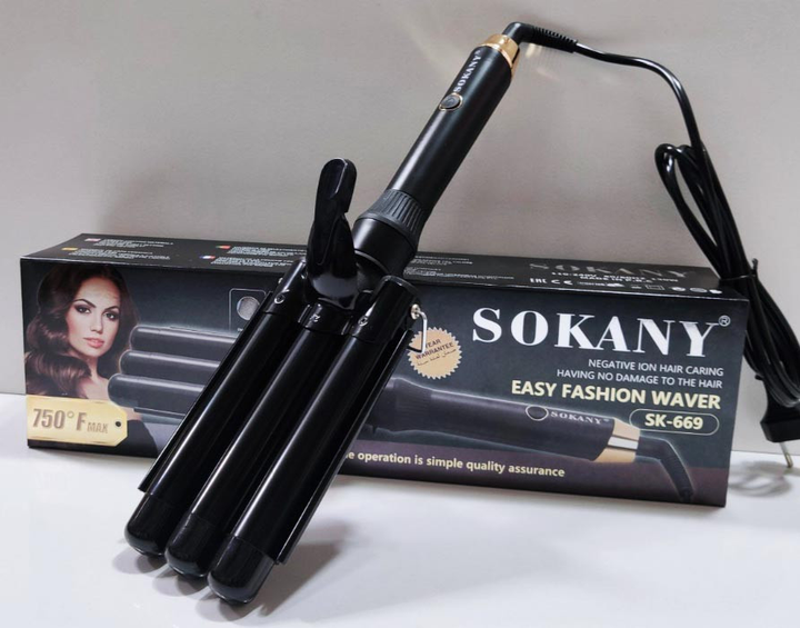 Потрійна плойка Sokany SK-669 три хвилі з керамічним покриттям 25 мм 50 Вт Чорний - Зображення 5