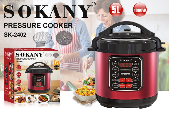 Мультиварка скороварка мультипіч Sokany SK-2402 багатофункціональна пароварка 5 л 1000 Вт Червоний - Зображення 2