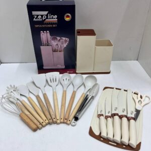 Набір ножів + кухонні приладдя Zepline ZP-107 19 предметів (Молочний)