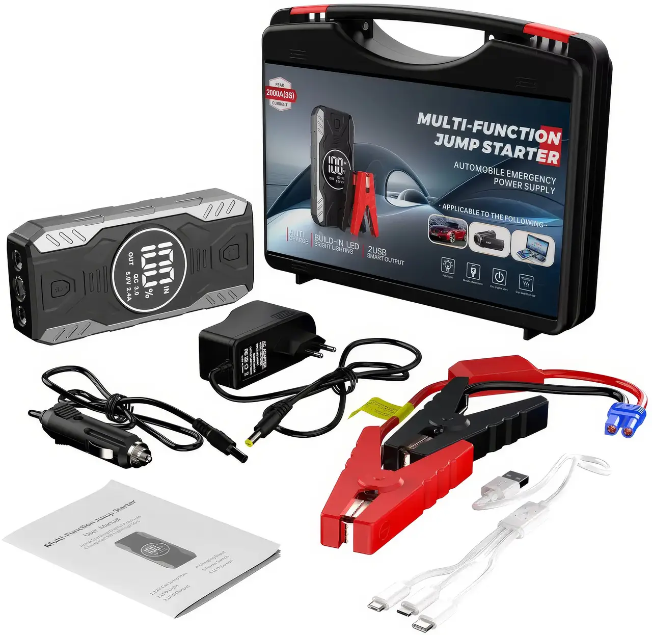 Пускозарядний пристрій на 11900 мАг з дисплеєм та ліхтариком JUMPSTARTER QY19 - Image 2