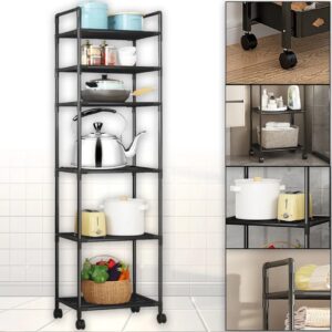 Підлогова поліця-стелаж 41x33x164 см на коліщатках TVT-02 Чорна 6 ярусів