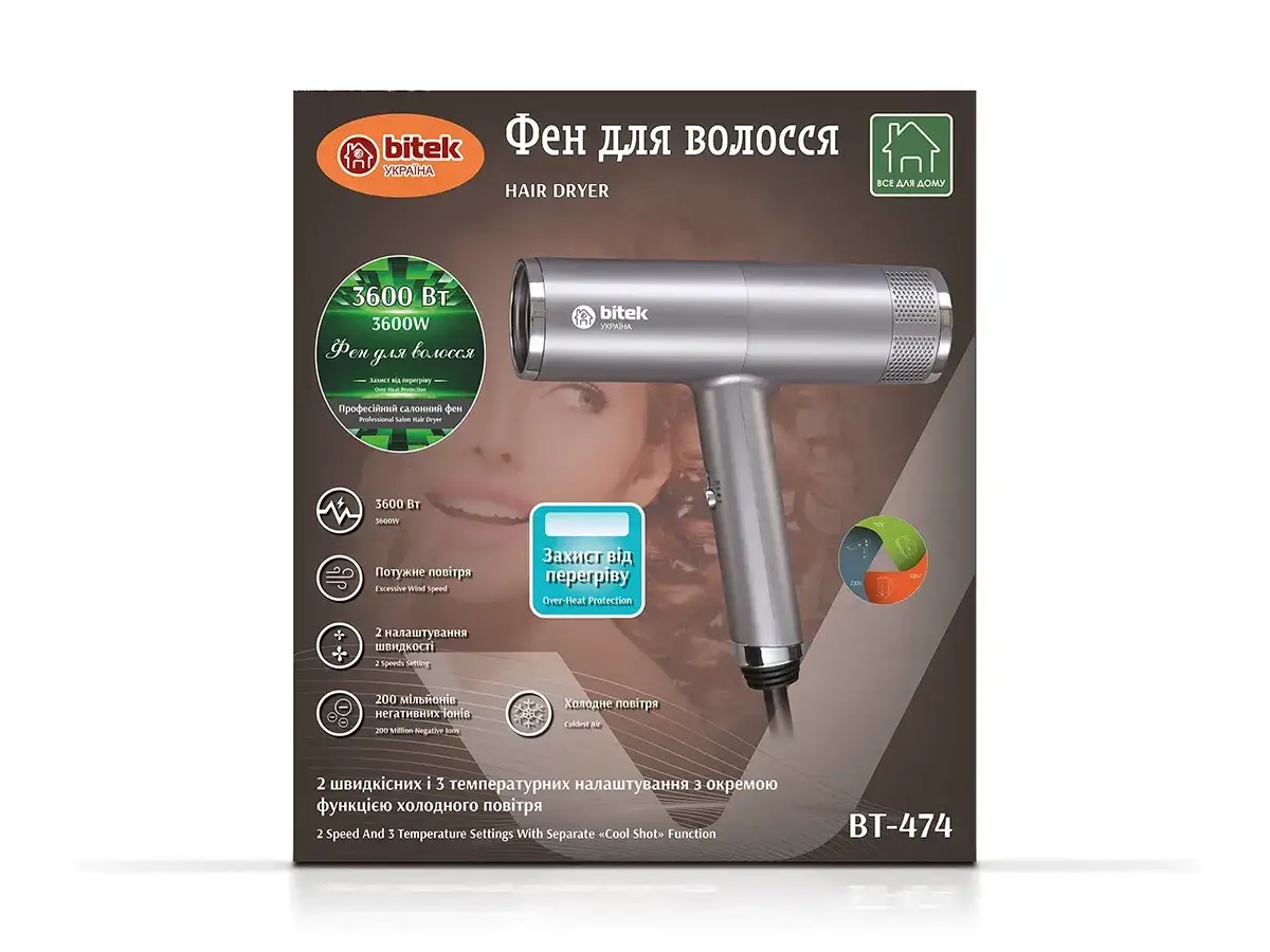 Фен для волосся 3600 Вт BITEK BT-474