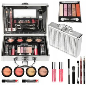 Набір декоративної косметики в алюмінієвому кейсі із зеркалом Makeup set MC1488 Сріблястий