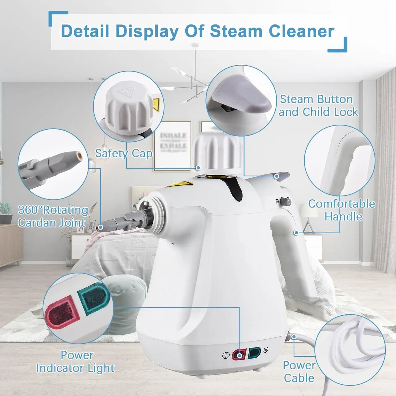 Багатофункціональний пароочисник з різними насадками Steam Cleaner 1000Вт - Image 5