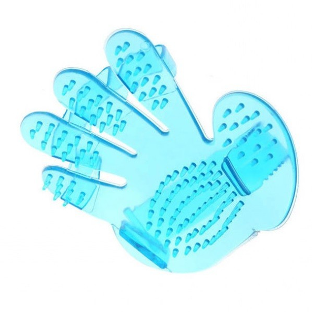 Силиконова рукавичка щітка для вичісування тварин Pet Wash Brush, синя