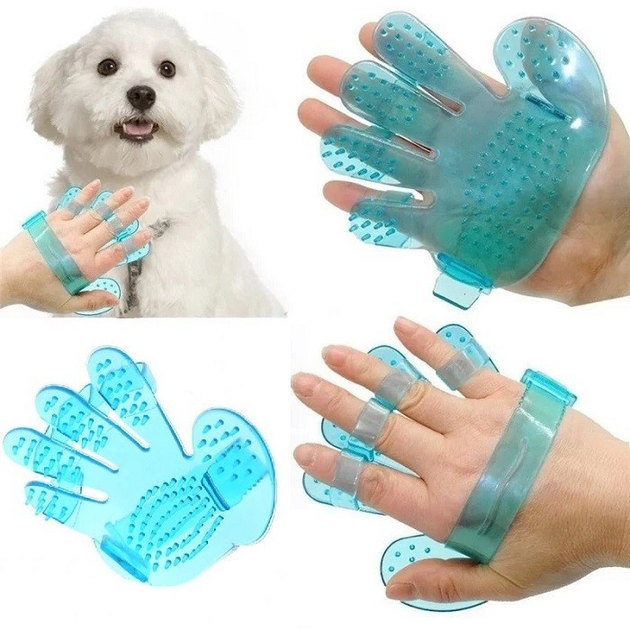 Силиконова рукавичка щітка для вичісування тварин Pet Wash Brush, синя - Зображення 6