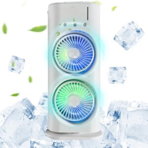 Настільний вентилятор підвійний з охолодженням Double-ended Spray Fan LED підсвічування 3 швидкості пульт