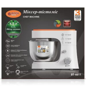 Міксер-тістоміс стаціонарний 3000Вт 4л планетарне обертання металева чаша BITEK BT-6611