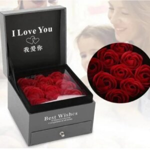 Подарункова скринька (коробочка) з розами з мила і відвернем для прикрас I Love You (темно-сірий, 9 роз)