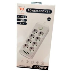 Підовжувач електричний Тк-9 (8×220В+4×USB+1×Type-C) Білий 3m