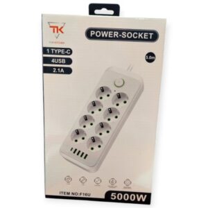Підовжувач електричний Тк-11 (8×220В+4×USB+1×Type-C) Білий 5m