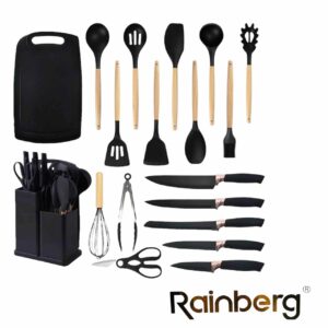 Набір кухонних приладдя на підставці Rainberg RB-2289 (Чорний, сірий, розовий, м'ятний, білий)