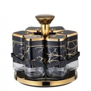 Органайзер карусель для спецій на підставці (BSJ2509-1) (6 банок) BLACK-GOLD