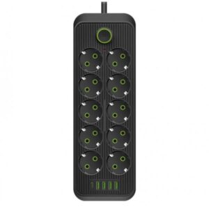 Сітковий фільтр Подовжувач USB ТК-16 (10×220В+4×USB+1×Type-C) Чорний, 5 м