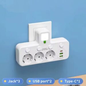 Сітковий фільтр трійник з підсвічуванням 3 розетки (2 USB+Type-C) Білий