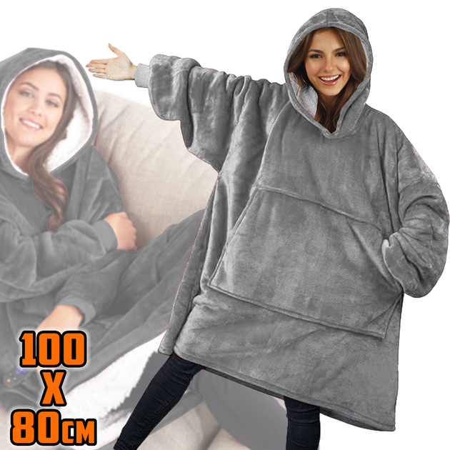 Толстовка - плед із капюшоном HUGGLE HOODIE BLANKET, плед із рукавами (Сірий)