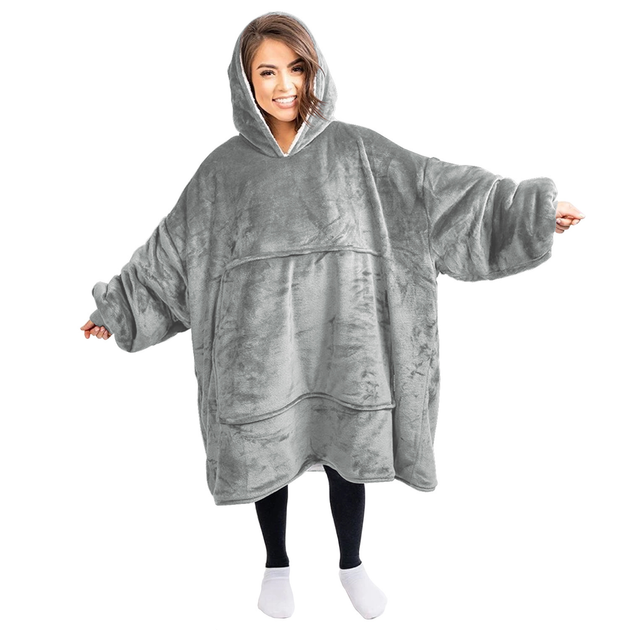 Толстовка - плед із капюшоном HUGGLE HOODIE BLANKET, плед із рукавами (Сірий) - Image 2