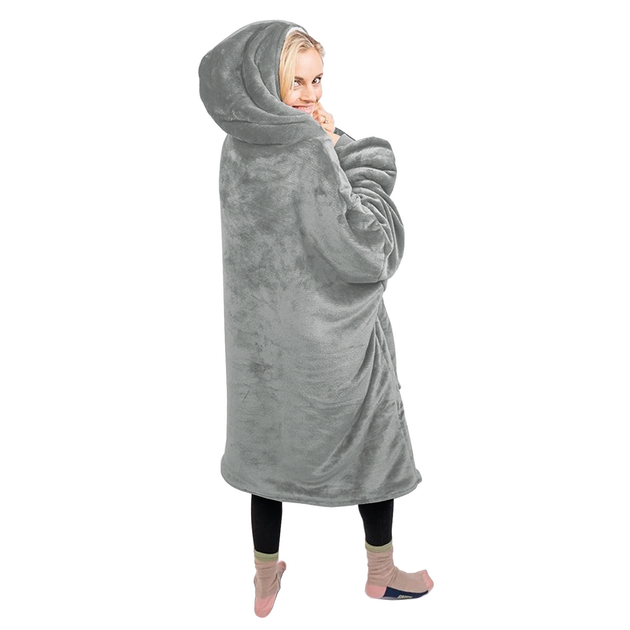 Толстовка - плед із капюшоном HUGGLE HOODIE BLANKET, плед із рукавами (Сірий) - Image 5