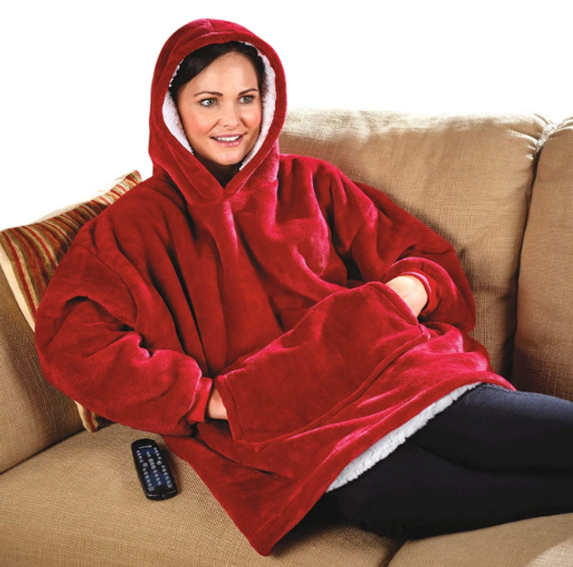 Толстовка - плед із капюшоном HUGGLE HOODIE BLANKET, плед із рукавами (Бордовий) - Image 4