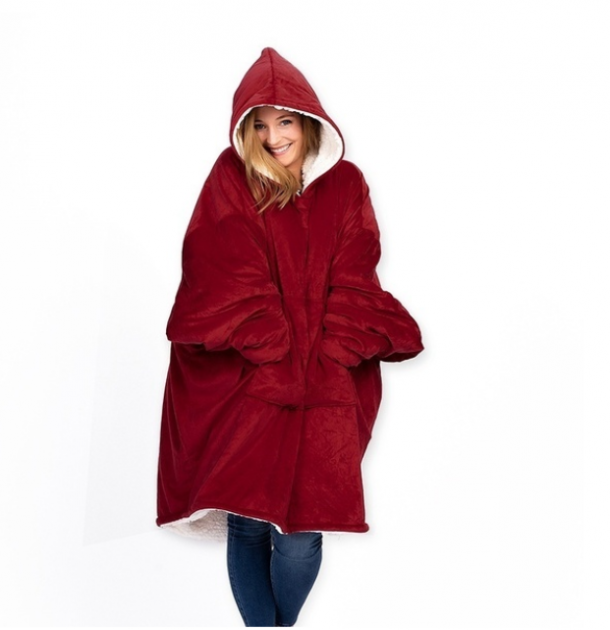 Толстовка - плед із капюшоном HUGGLE HOODIE BLANKET, плед із рукавами (Бордовий) - Image 5