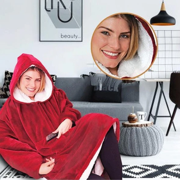Толстовка - плед із капюшоном HUGGLE HOODIE BLANKET, плед із рукавами (Бордовий) - Image 6