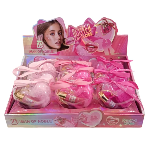 Набір блисків для губ 2-в-1 з меховим брелоком GLITTER LIP GLOSS IMAN OF NOBLE - Image 3
