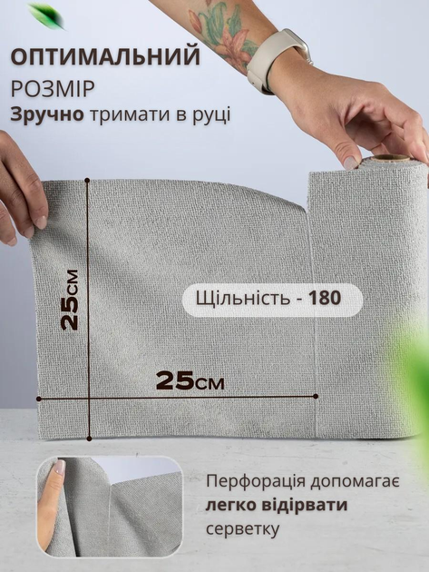 Салфетки з мікрофібри в рулоні 20 шт багаторазові, без ворсу, суперпоглинаючі - Зображення 5