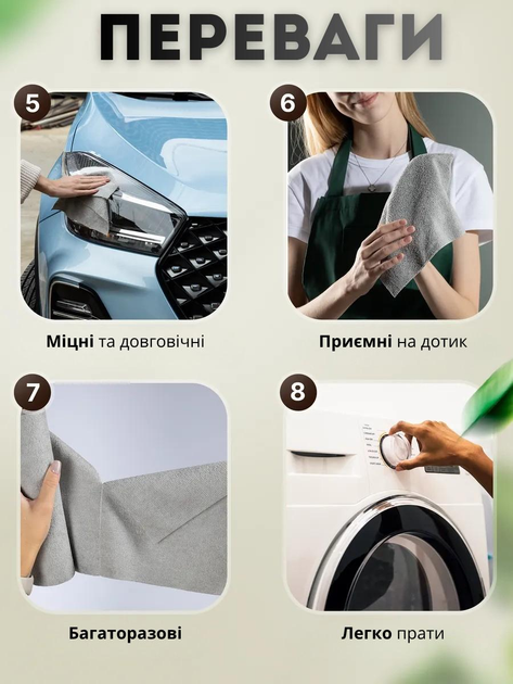 Салфетки з мікрофібри в рулоні 20 шт багаторазові, без ворсу, суперпоглинаючі - Зображення 6