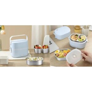 Ланч-бокс із підігрівом на два контейнери з кришками LY-800 Синій 1 л