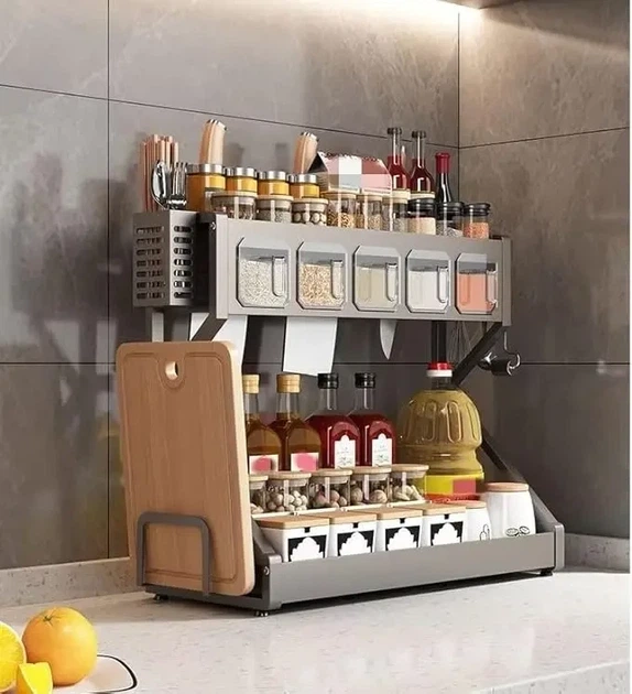 Органайзер для спецій Glaceon Spice Rack двоярусна сушарка-полиця для посуду та приправ, кухонная стойка
