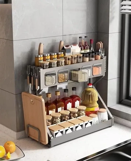 Органайзер для спецій Glaceon Spice Rack двоярусна сушарка-полиця для посуду та приправ, кухонная стойка - Зображення 2